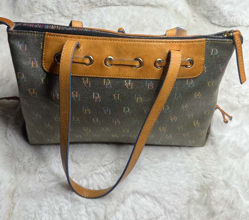 Dooney & Bourke Vintage Signature Monogram Satchel with Heart Charm